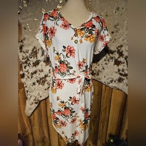 Bobbie Brooks White Dress with Red and Orange Floral Print